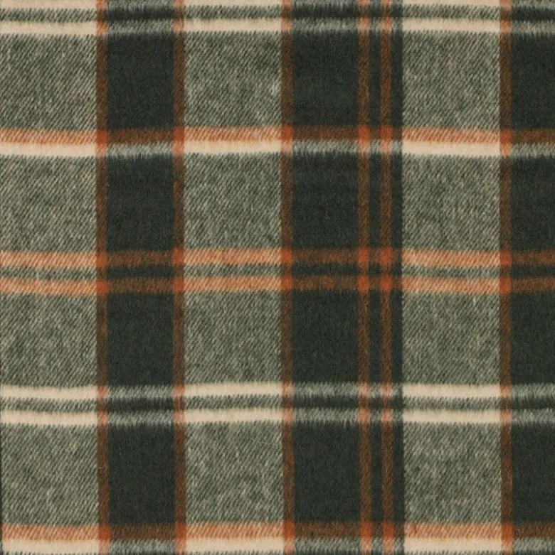 Tissu Tartan Écossais Loch Ness – Carreaux Vert, Orange et Écru