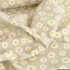 Tissu toile aspect lin Daisy motifs marguerites fond lin - OEKO TEX