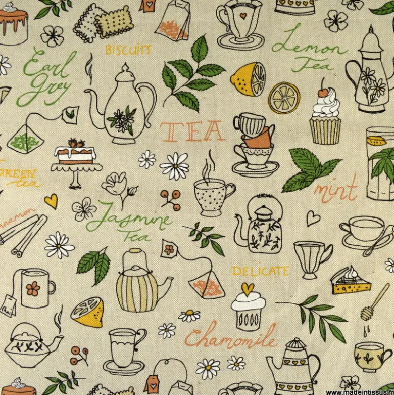 Tissu toile aspect lin Herbal tea party fond lin - OEKO TEX