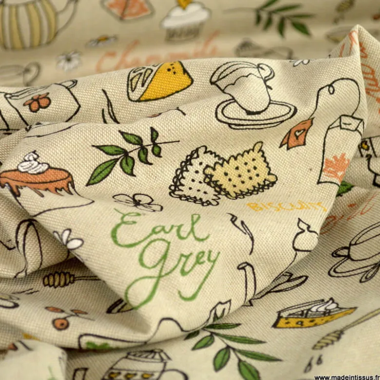 Tissu toile aspect lin Herbal tea party fond lin - OEKO TEX