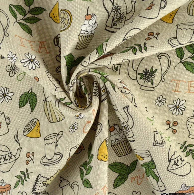 Tissu toile aspect lin Herbal tea party fond lin - OEKO TEX