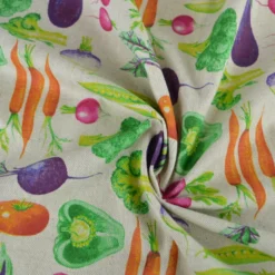 Tissu toile aspect lin Jardinière – Motif légumes