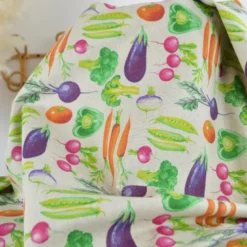 Tissu toile aspect lin Jardinière – Motif légumes