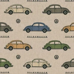 Tissu toile aspect lin motif Coccinelle Beetle Volkswagen - OEKO TEX