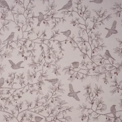 Tissu toile aspect lin – Motif oiseaux & feuillage