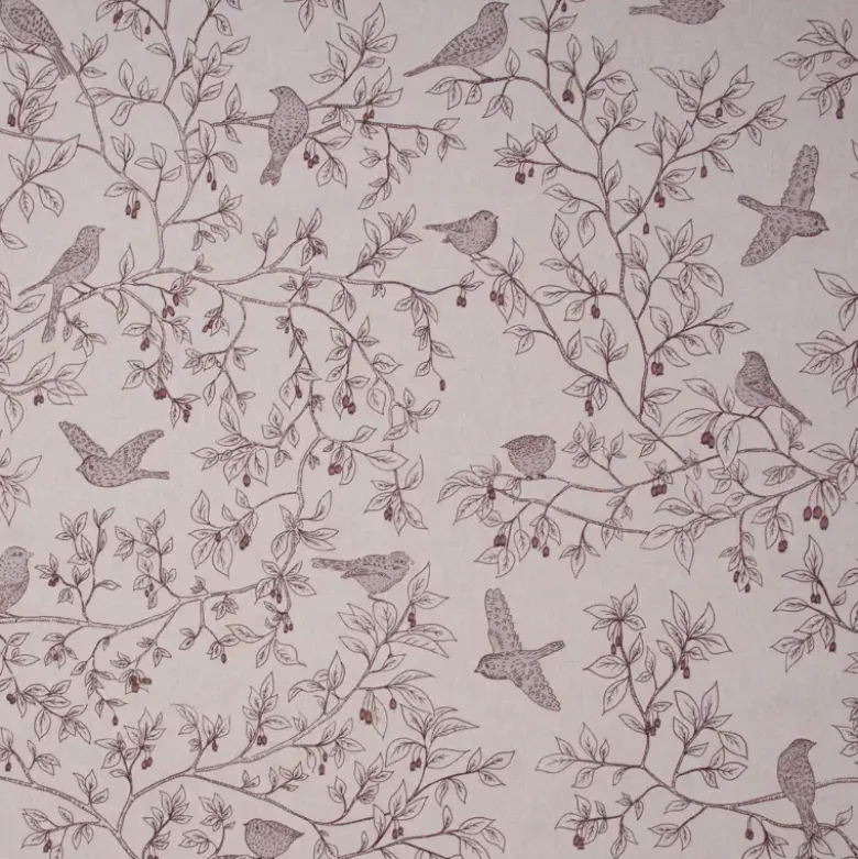 Tissu toile aspect lin – Motif oiseaux & feuillage
