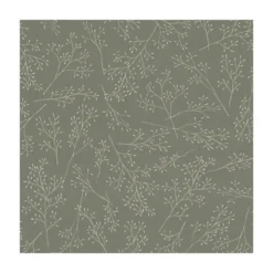 Tissu toile aspect lin motifs branches fond vert