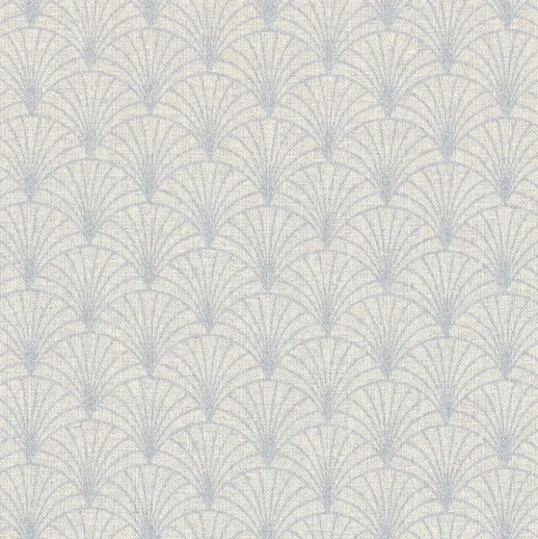 Tissu toile aspect lin motifs éventails Lurex Argent fond naturel