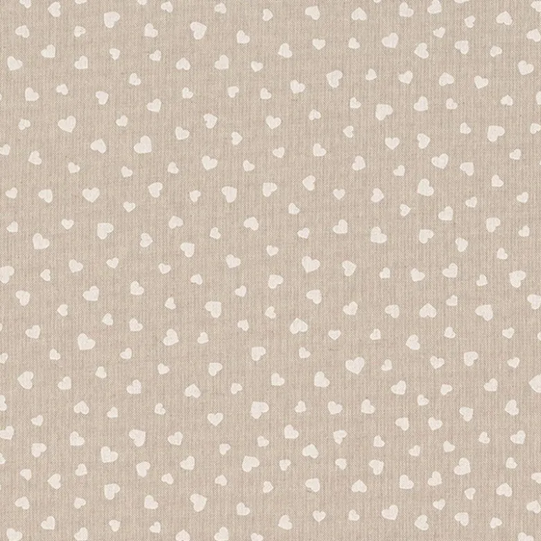 Tissu toile aspect lin motifs coeurs fond lin - OEKO TEX