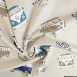 Tissu toile aspect lin motifs Vans et combis Volkswagen - OEKO TEX