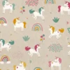 Tissu toile aspect lin motifs Licorne - OEKO TEX