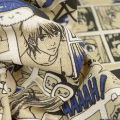 Tissu toile aspect lin motifs Manga indigo