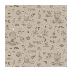 Tissu toile aspect lin motifs cupcake, café, cuisine - OEKO TEX