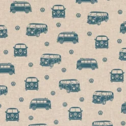 Tissu toile aspect lin motifs Vans et combis bleus Volkswagen - OEKO TEX