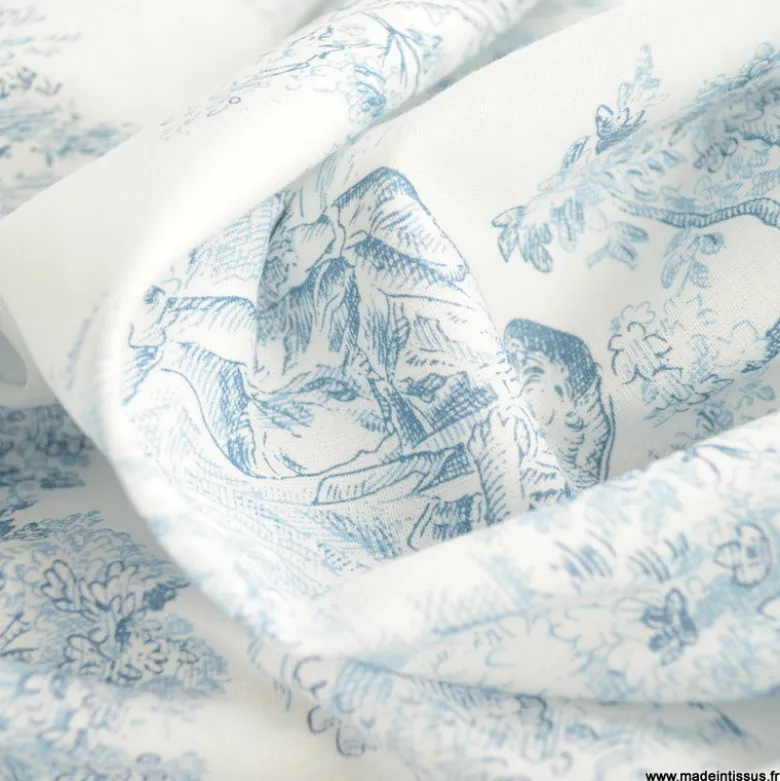 Tissu Toile de Jouy Manon Bleu