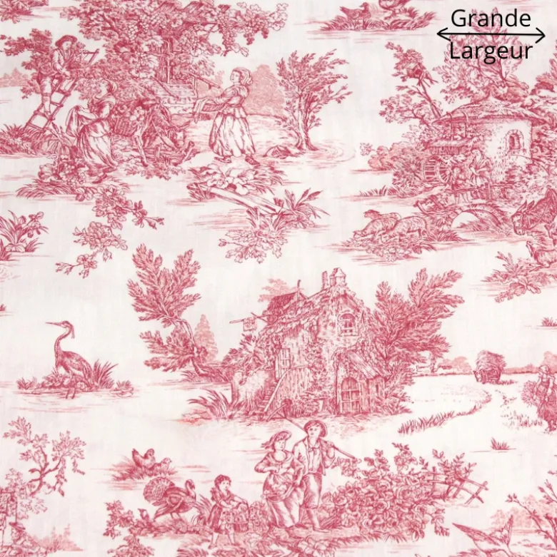 Tissu Toile de Jouy mini pastorale Rouge et blanc - Grande Largeur