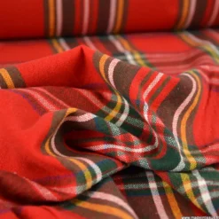 Tissu toile demi natté Ecossais rouge et vert