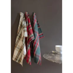 Tissu toile demi natté Ecossais rouge et vert