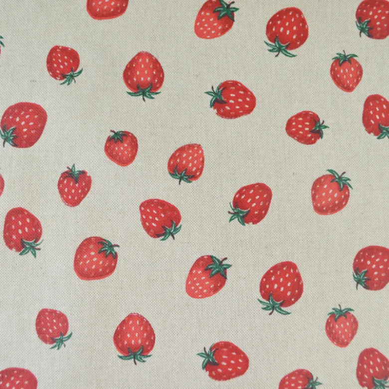 Tissu toile enduite aspect lin motif fraises