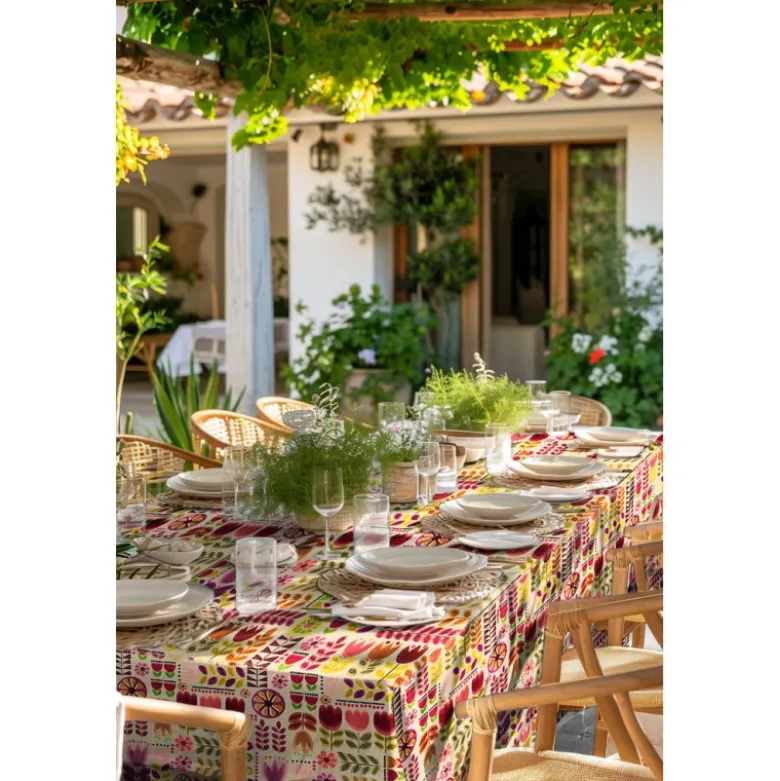 Tissu toile enduite graphique fleurie