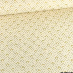 Tissu toile Lurex doré motif Art déco fond écru - OEKO TEX