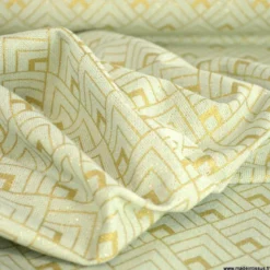 Tissu toile Lurex doré motif Art déco fond Menthe - OEKO TEX