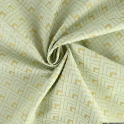 Tissu toile Lurex doré motif Art déco fond Menthe - OEKO TEX