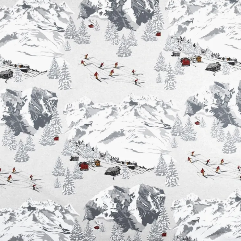 Tissu toile Meribel motif station de ski en montagne gris