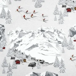 Tissu toile Meribel motif station de ski en montagne gris