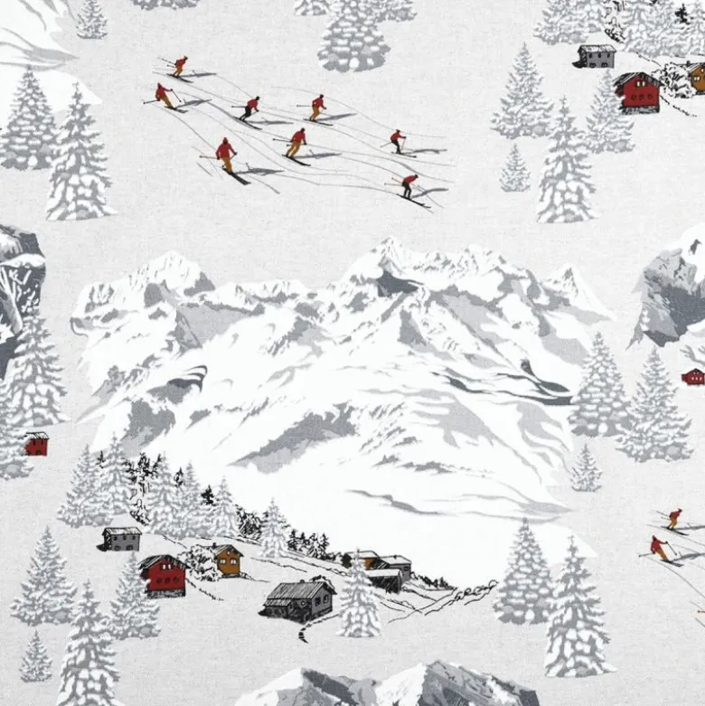 Tissu toile Meribel motif station de ski en montagne gris