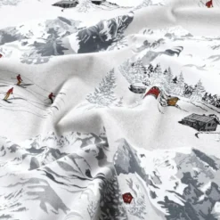 Tissu toile Meribel motif station de ski en montagne gris