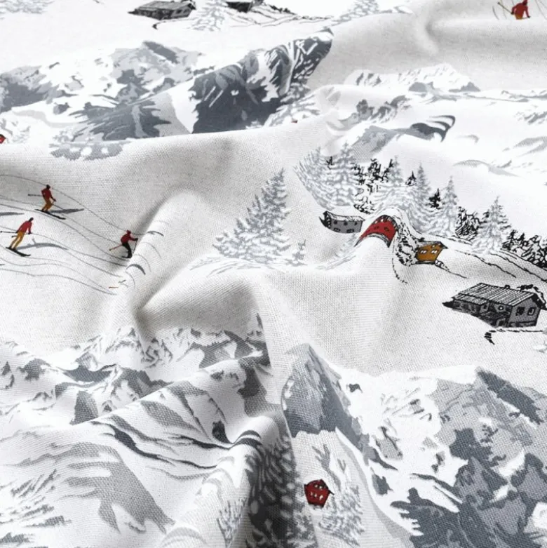 Tissu toile Meribel motif station de ski en montagne gris