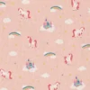 Tissu toile motifs licornes et arcs en ciel fond rose - OEKO TEX