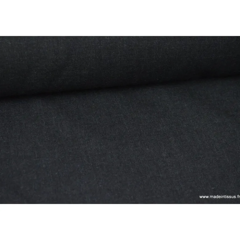 Tissu Toile polyester viscose pantalon anthracite chiné