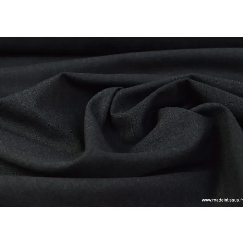Tissu Toile polyester viscose pantalon anthracite chiné