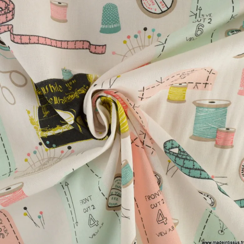Tissu toile sewing aspect lin motif machine à coudre et couture - OEKO TEX