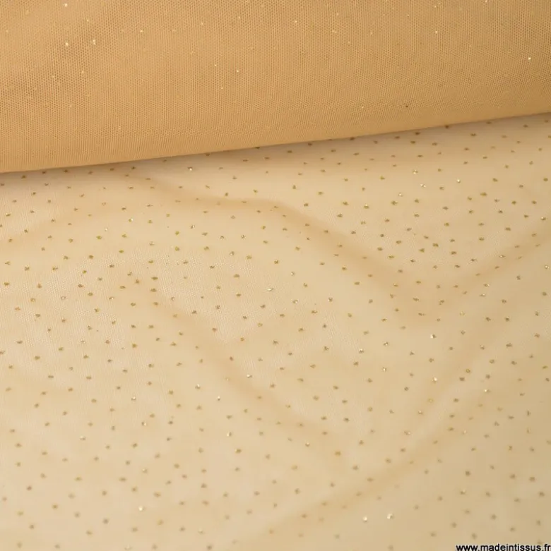 Tissu Tulle élastique pailleté Nude