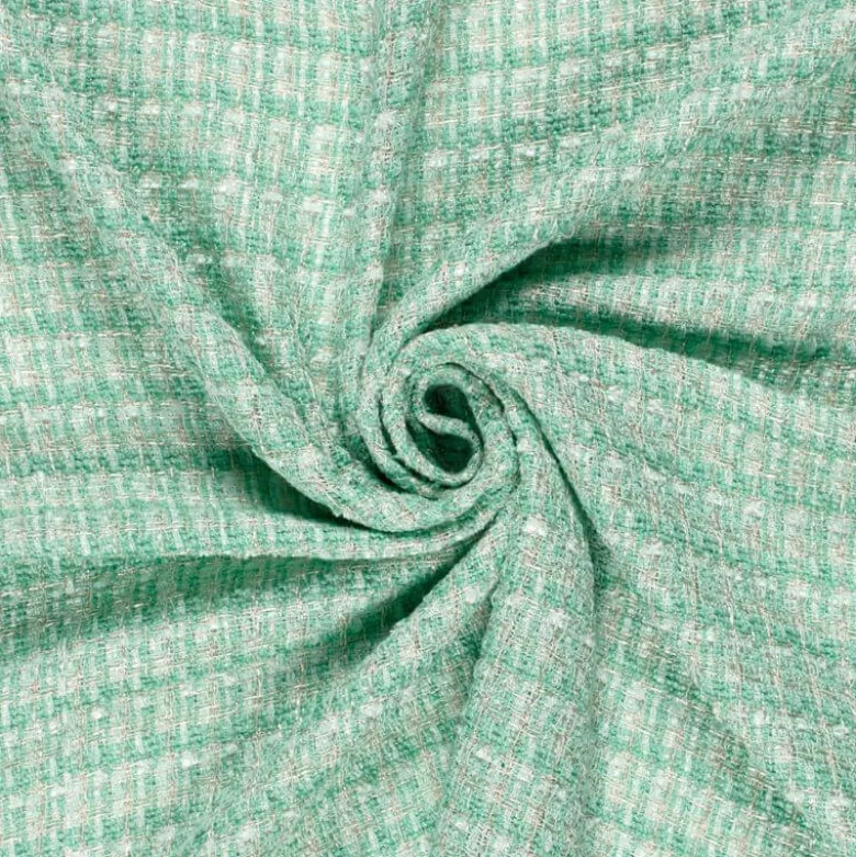 Tissu Tweed Lurex esprit Chanel Vert menthe
