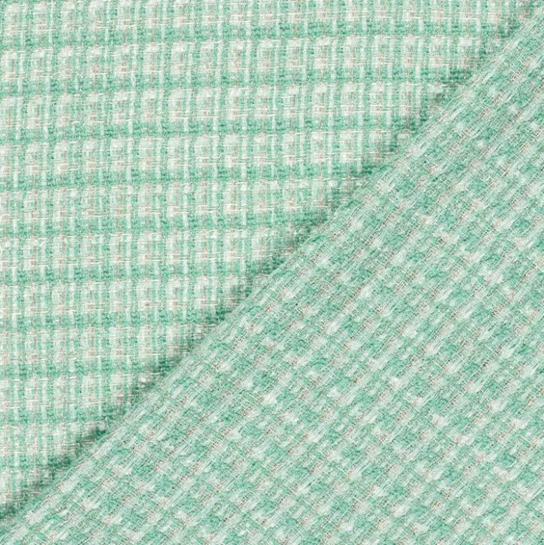 Tissu Tweed Lurex esprit Chanel Vert menthe