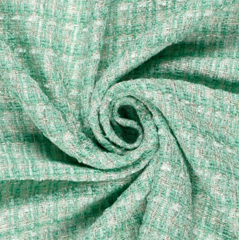 Tissu Tweed Lurex esprit Chanel Vert menthe
