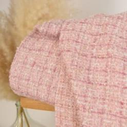 Tissu Tweed Lurex laine esprit Chanel - Rose