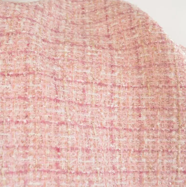 Tissu Tweed Lurex laine esprit Chanel - Rose