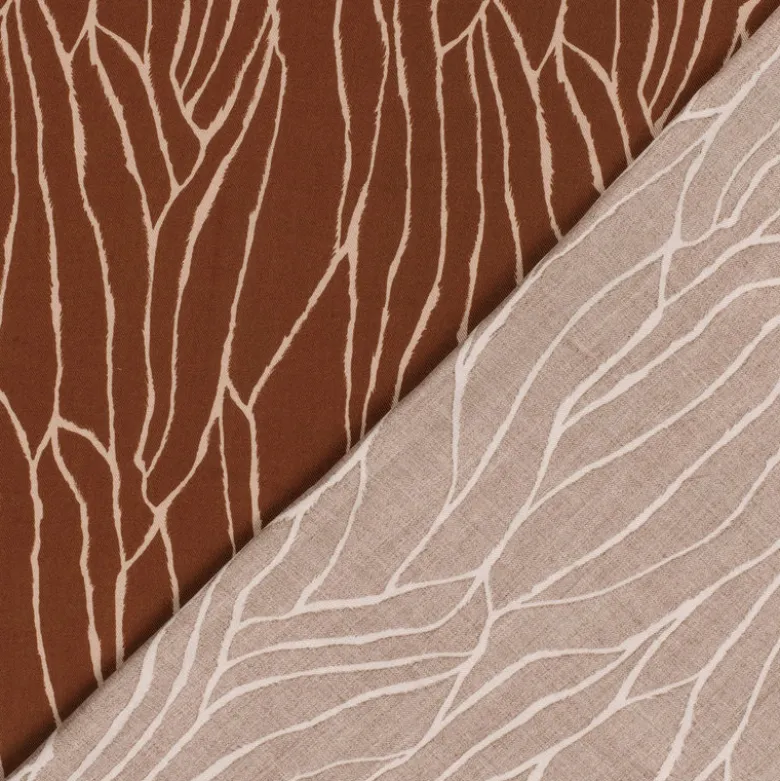 Tissu Twill de Viscose – Motif Graphique "Ondes Terracotta"