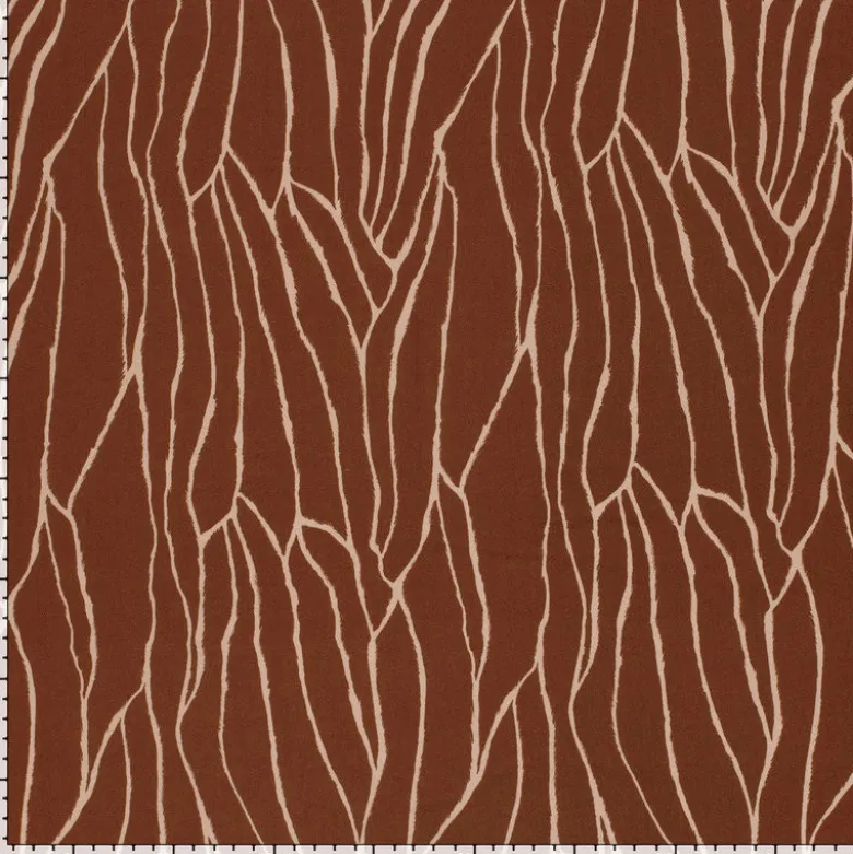 Tissu Twill de Viscose – Motif Graphique "Ondes Terracotta"
