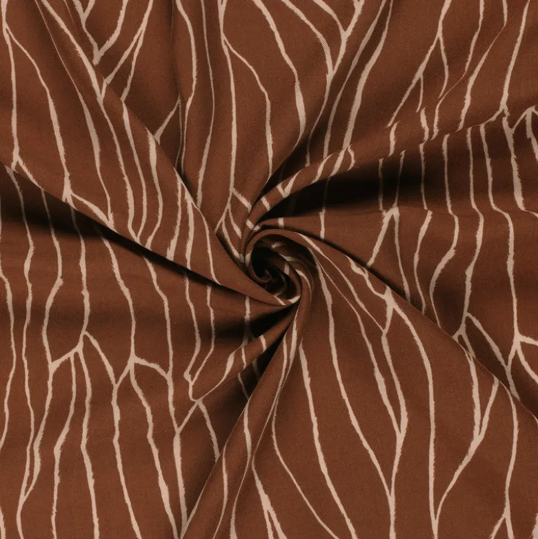 Tissu Twill de Viscose – Motif Graphique "Ondes Terracotta"