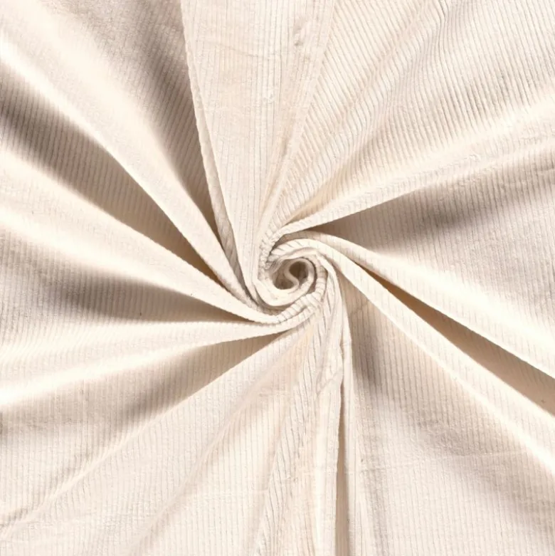 Tissu Velours cotelé grosses côtes Stretch Ivoire - OEKO TEX