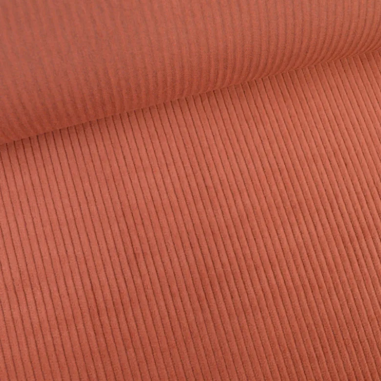 Tissu Velours cotelé grosses côtes Brique - OEKO TEX