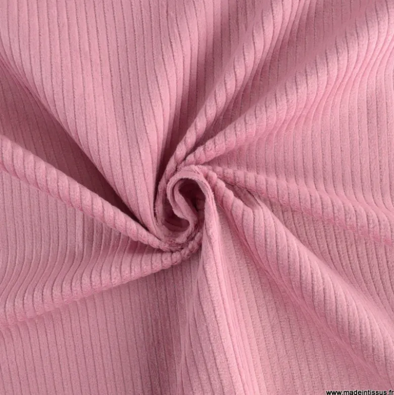 Tissu Velours cotelé grosses côtes Vieux Rose - OEKO TEX