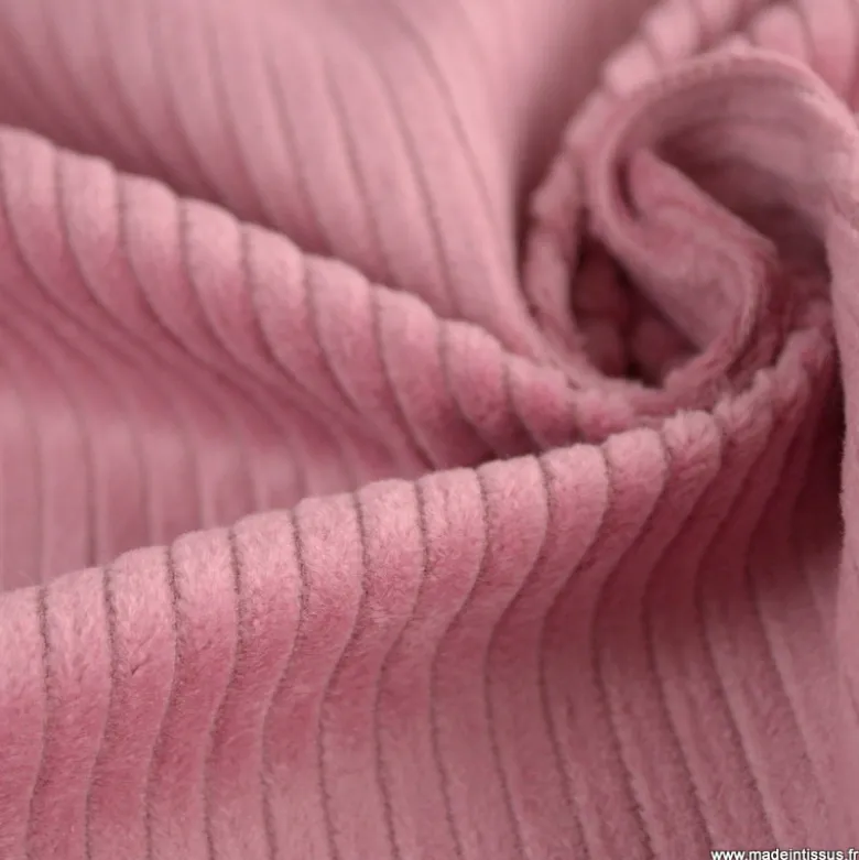 Tissu Velours cotelé grosses côtes Vieux Rose - OEKO TEX