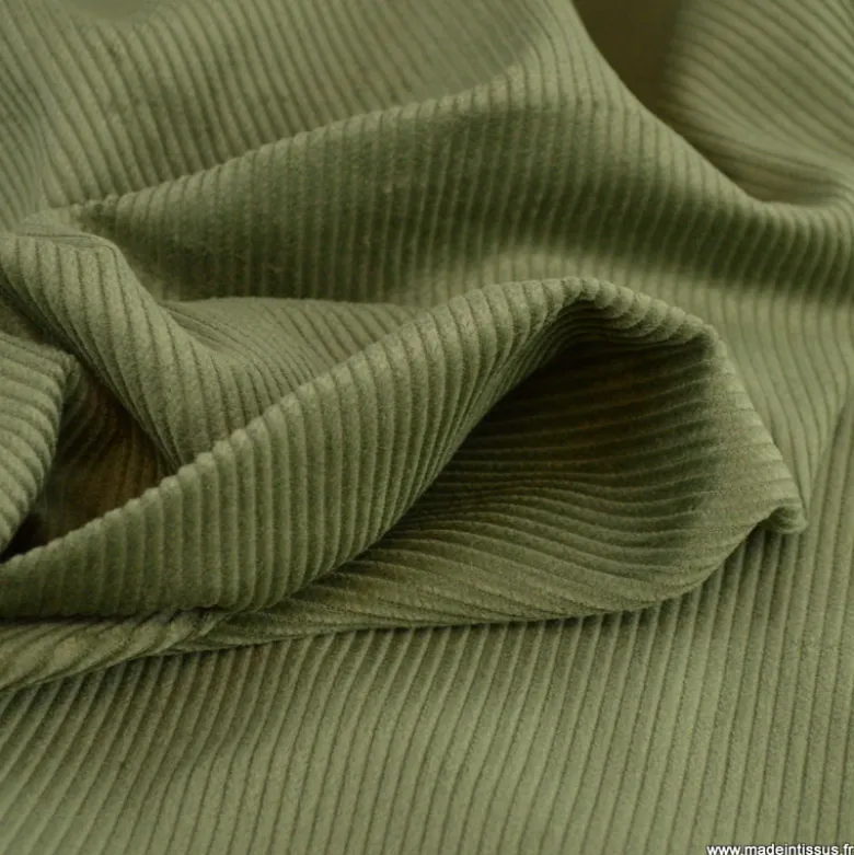 Tissu Velours cotelé 500 raies coloris vert fougère - OEKO TEX